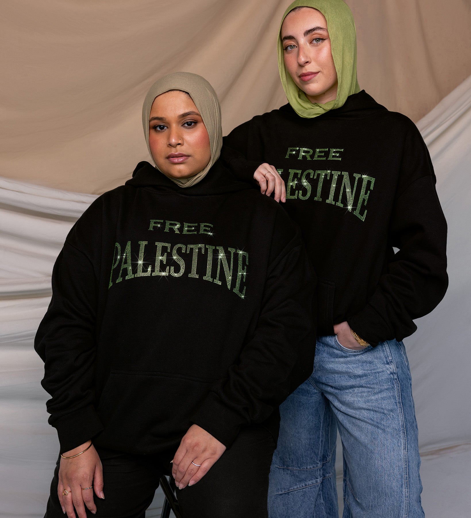 Free Palestine Green Rhinestone Hoodie