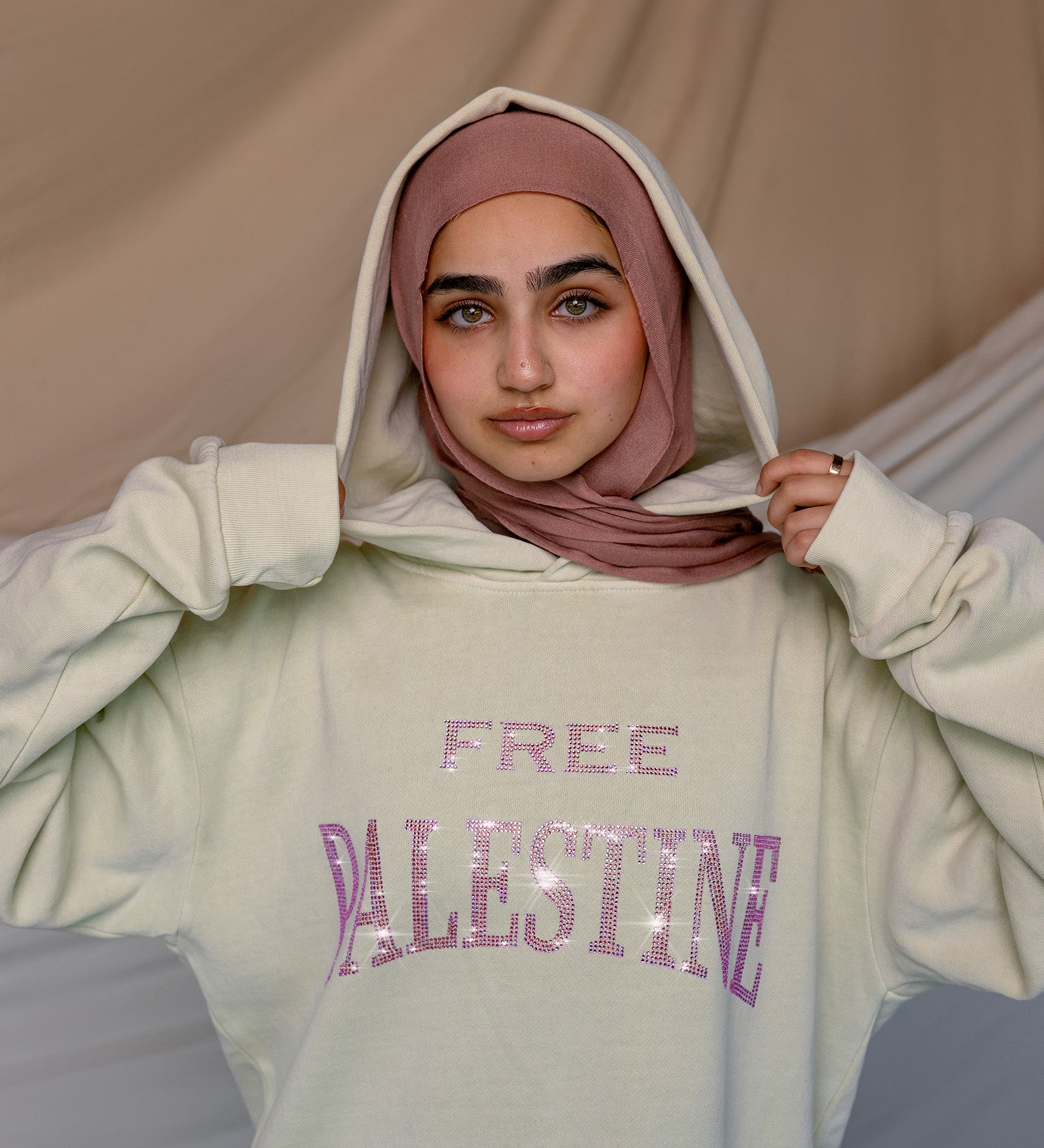 Free Palestine Pink Rhinestone Hoodie
