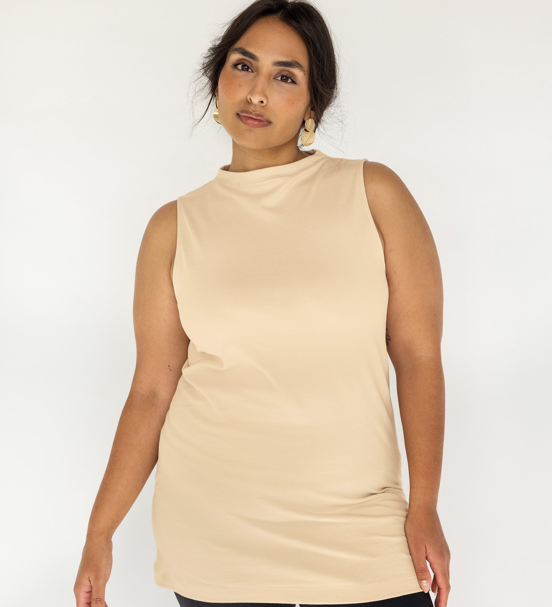 Mock Neck Tank Sand